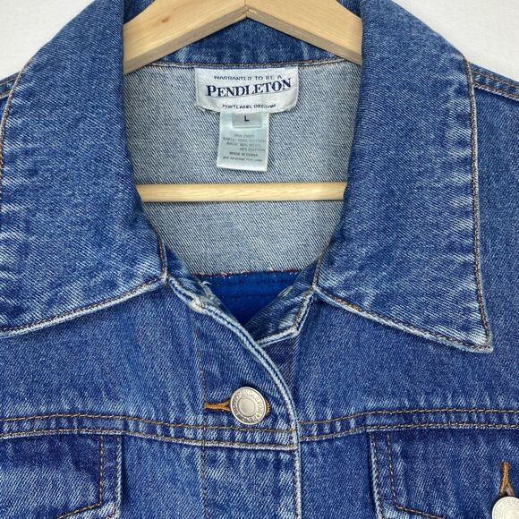 Pendleton Native Tribal Denim Blanket Vest Geometric Size Large Southwest - Picture 6 of 7